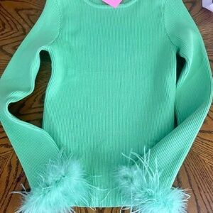 Green Feather Cuff Sweater